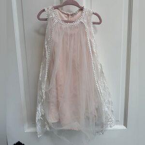 LZ Girls Size 4 Elegant Pink Lace Kids Sleeveless Chiffon Formal Dress
